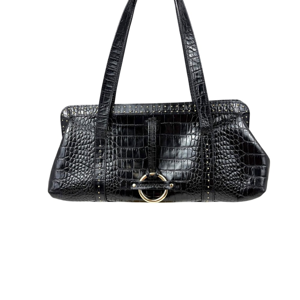Vintage Y2K BCBG Max Azria Croc Embossed Leather East West Shoulder Bag Studded